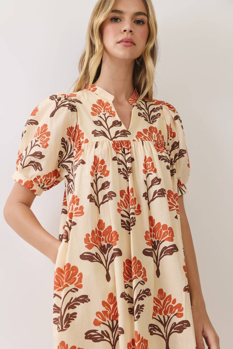 Botanical Cream Midi Dress