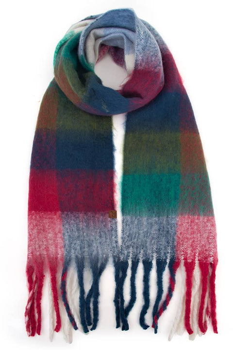 C.C Multi Color Block Plaid Check Pattern Woven Winter Scarf: 23