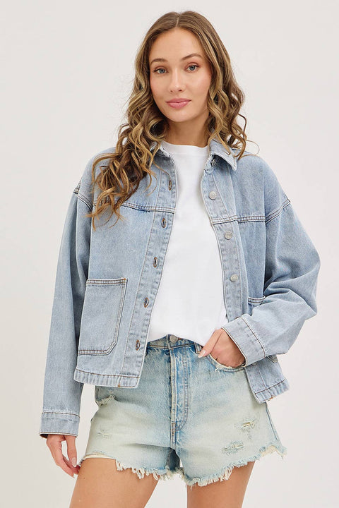 Washed Denim Jacket with Patch Pockets