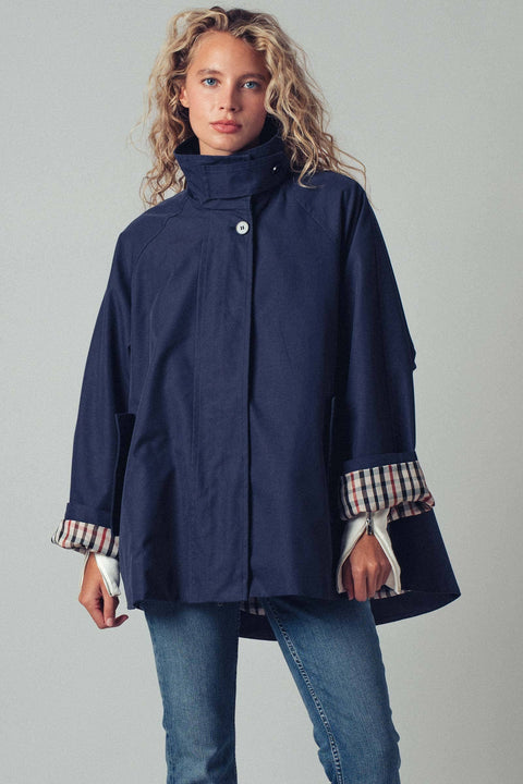 Modern A-Line Trench Jacket: Navy
