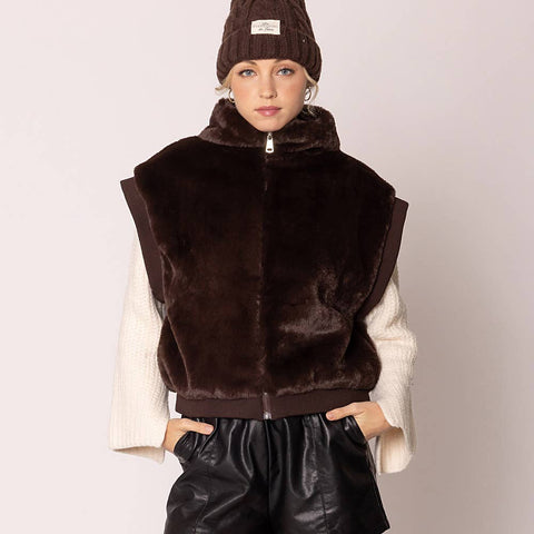 Sensibling Corp.-Faux Fur Rib Sleeve Vest-Pink Dot Styles