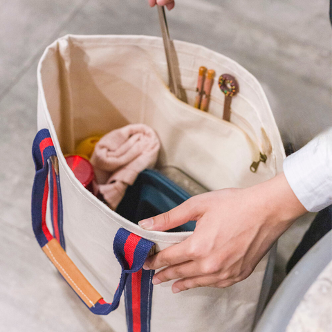 Society Canvas Leather Tote Bag: Navy Red