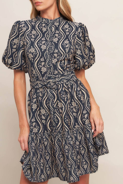 FLYING TOMATO-A printed woven mini dress - ID22812: NAVY / Contemporary / S-Pink Dot Styles
