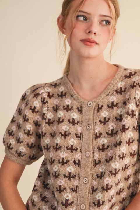 Floral Short Sleeve Sweater