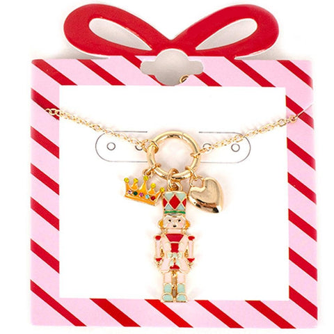 Nutcracker Soldier Crown Heart Charm Necklace 15-2146: GPK