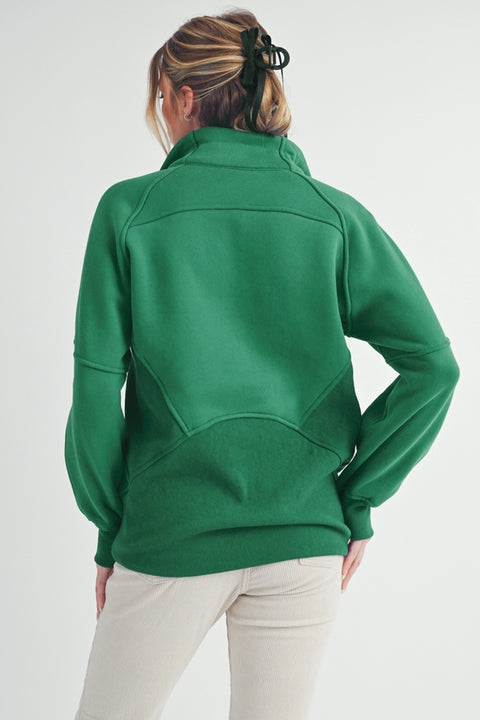 AEMI + CO-Long Dove Funnel Neck Half Zip: Lily Pad-Pink Dot Styles
