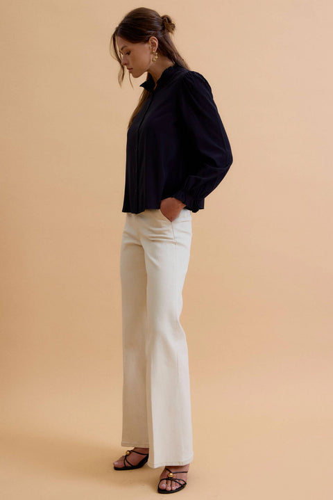 Black Ruffle Mandarin Collar Blouse