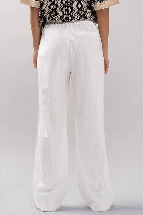 Urban Daizy-Wide-Leg Drawstring Linen-Blend Pants: White (FINAL SALE)-Pink Dot Styles