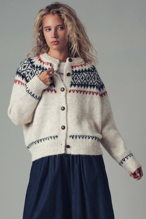 Fair Isle Nordic Toggle Knit Cardigan: Ivory