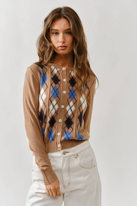 Argyle Relaxed Sweater: Taupe