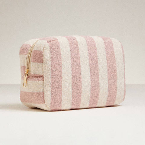 Wona Trading, Inc.-Striped Pattern Cosmetic Pouch Bag-Pink Dot Styles