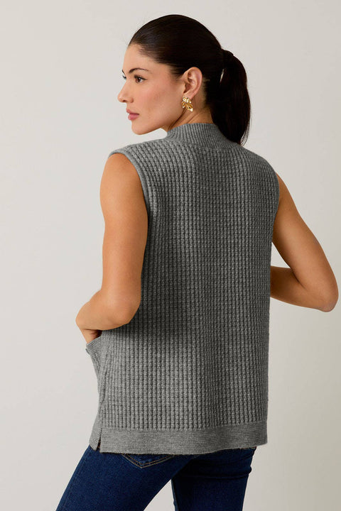 MOCK NECK SLEEVELESS OVERSIZE VEST: Beige / M