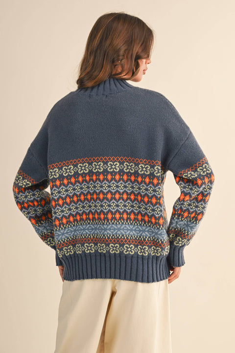 Contrast Stripe Mock Neck Sweater