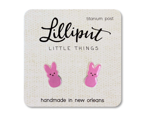 Lilliput Little Things-Marshmallow Easter Bunny Earrings: Pink-Pink Dot Styles
