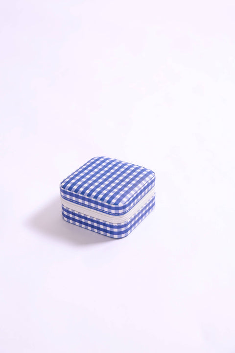 Gingham Travel Jewelry Case - Mother's Day 2026: Light Blue