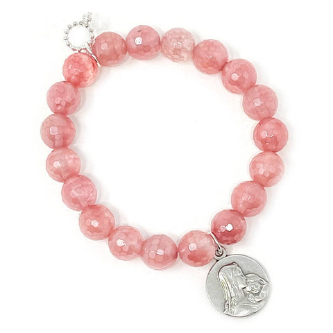 10mm Faceted Strawberry Quartz with Silver Mother & Child: Average 7"