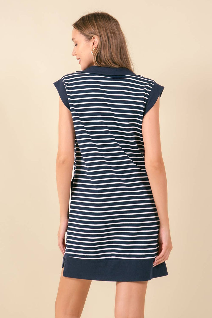 Doe and Rae-Striped French Terry Dress-Pink Dot Styles