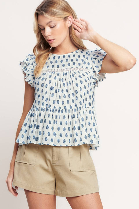 Block Print Peplum Top