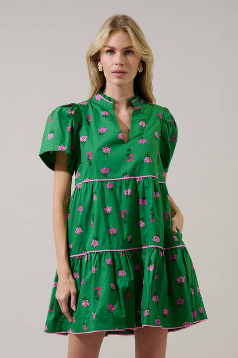 Sugarlips-Candace Tiered Mini Dress Vivy Floral:-Pink Dot Styles