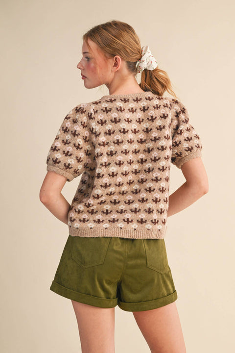 Floral Short Sleeve Sweater