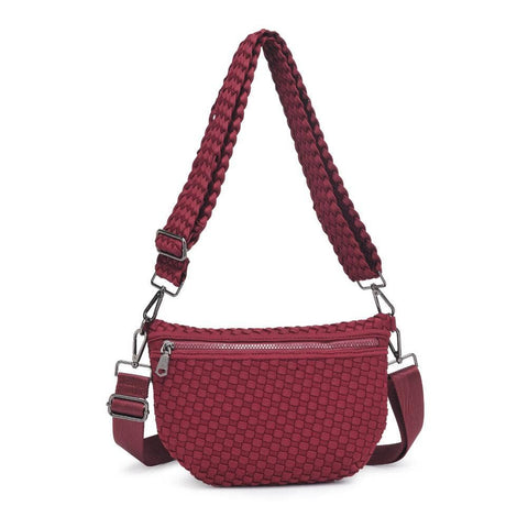 Sol and Selene-Ethereal - Woven Neoprene Crossbody: Wine-Pink Dot Styles