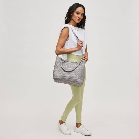 Sol and Selene-Sky's The Limit Medium Woven Neoprene Tote: Fog-Pink Dot Styles