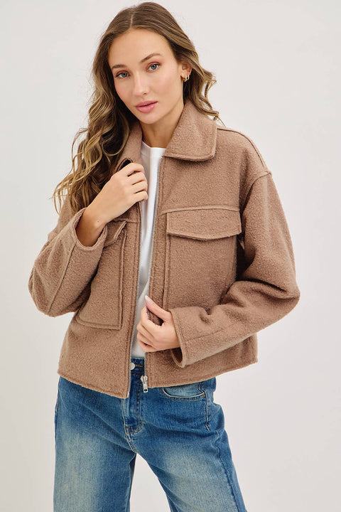 Camel Textured Bomber Jacket