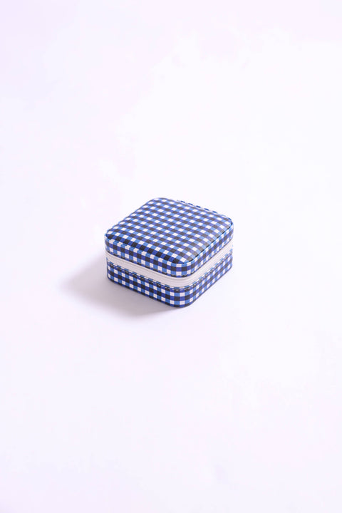 Gingham Travel Jewelry Case - Mother's Day 2026: Light Blue