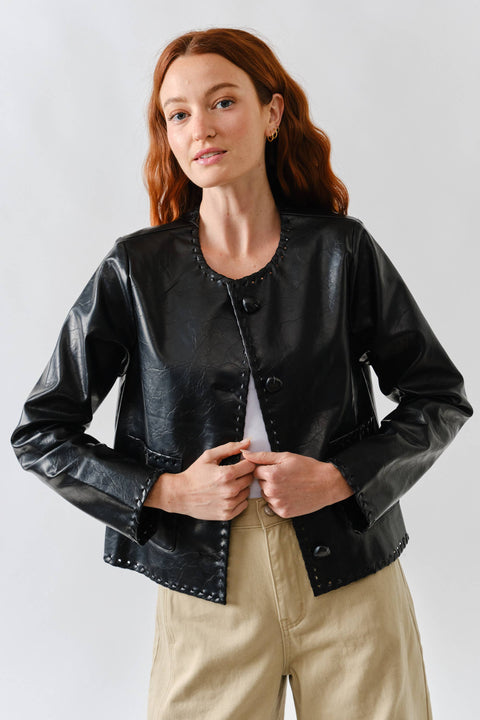Whipstitch Edge Faux Leather Jacket