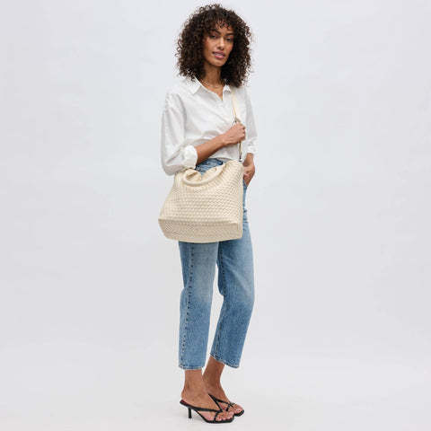 Sky's The Limit Medium Woven Neoprene Tote: Cream