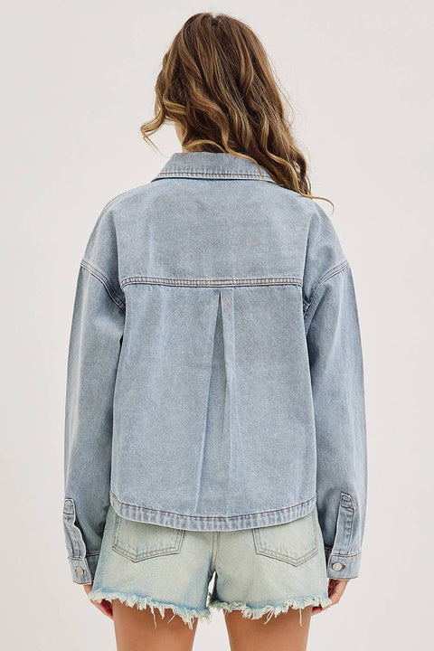 Washed Denim Jacket with Patch Pockets