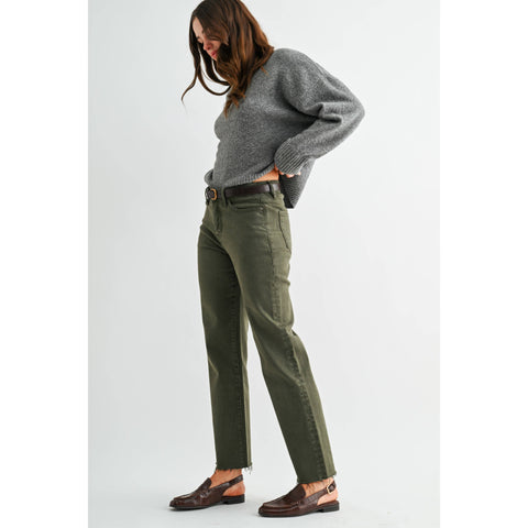 High-Rise Straight-Leg Jeans: Verdigris