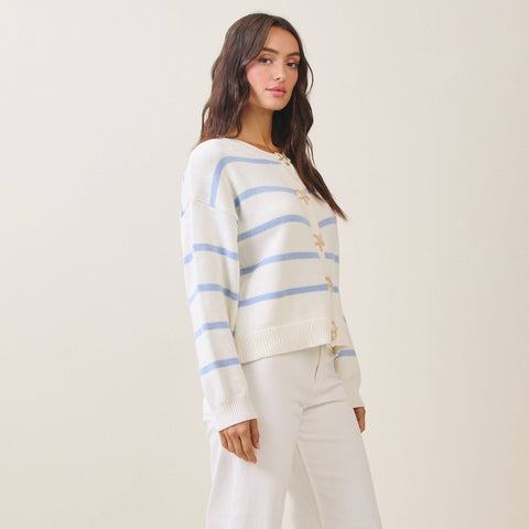 Able-Starfish button striped cardigan-Pink Dot Styles