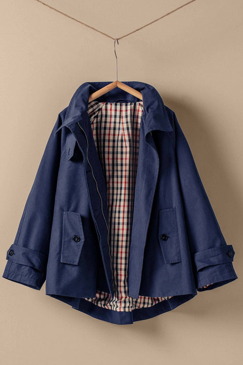 Modern A-Line Trench Jacket: Navy
