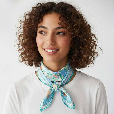 Retro Floral Print Square Bandana Scarf: Pink