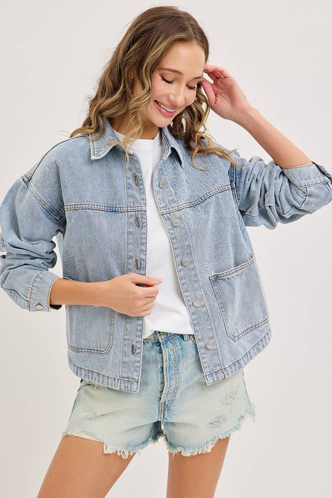 Washed Denim Jacket with Patch Pockets