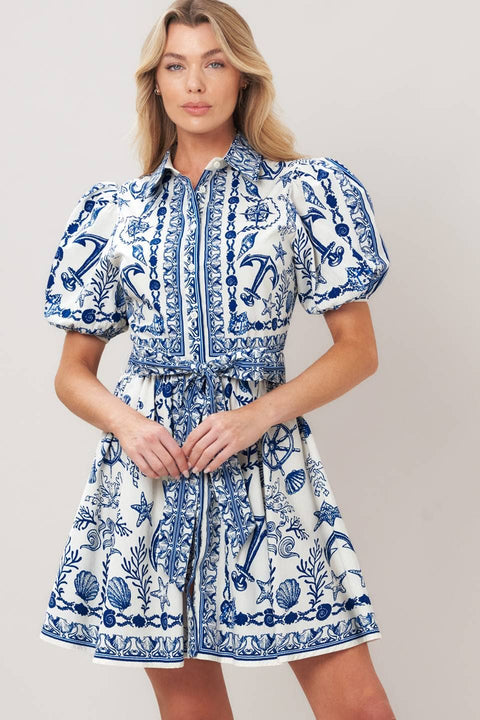 Nautical Blue & White Pattern Dress
