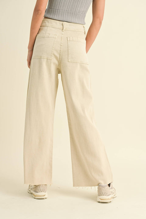 MIOU MUSE-Beige Wide Leg Pants-Pink Dot Styles