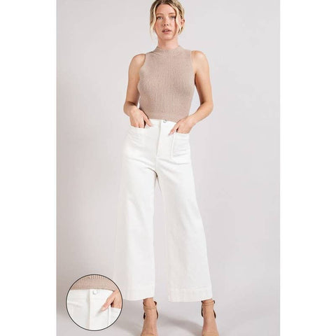 STYLE USA-White Soft Washed Wide Leg Pants-Pink Dot Styles