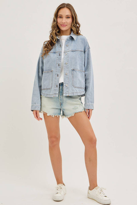 Washed Denim Jacket with Patch Pockets