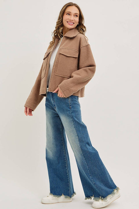 Camel Textured Bomber Jacket