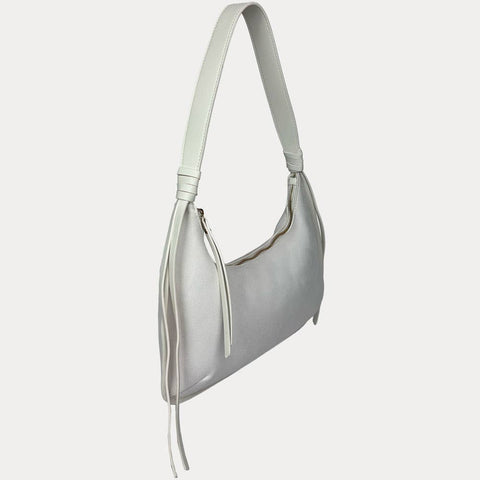 Sara Solid Suede Shoulder Bag w/ Tassels: Cream