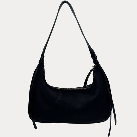 Sara Solid Suede Shoulder Bag w/ Tassels: Cream