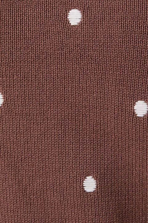 Sunday Edition by LE LIS-ROUND NECK PUFF SHORT SLEEVE "POLKA DOT" EMBROIDERED SWEATER: MOCHA-IVORY DOT / S-Pink Dot Styles