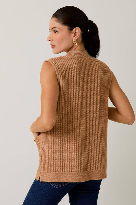 MOCK NECK SLEEVELESS OVERSIZE VEST: Beige / L
