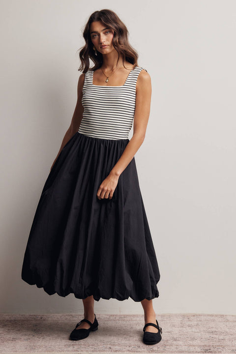 Mixed Media Bubble Midi Dress