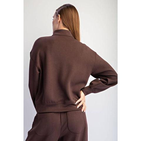 Modal Scuba Quarter Zip Long Sleeve Top: Espresso