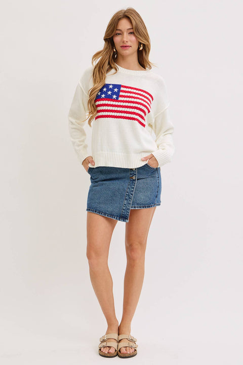 Sweet Lovely by Jen-American Flag Sweater-Pink Dot Styles