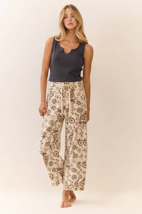 Floral Printed Cropped Straight-leg Pant