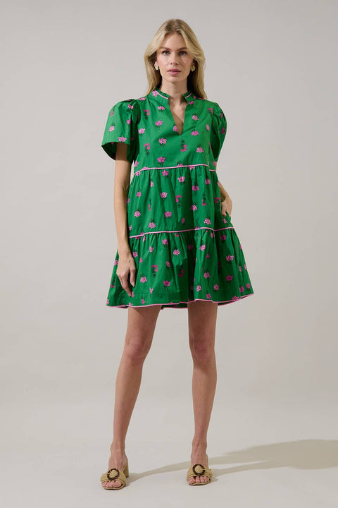 Sugarlips-Candace Tiered Mini Dress Vivy Floral:-Pink Dot Styles
